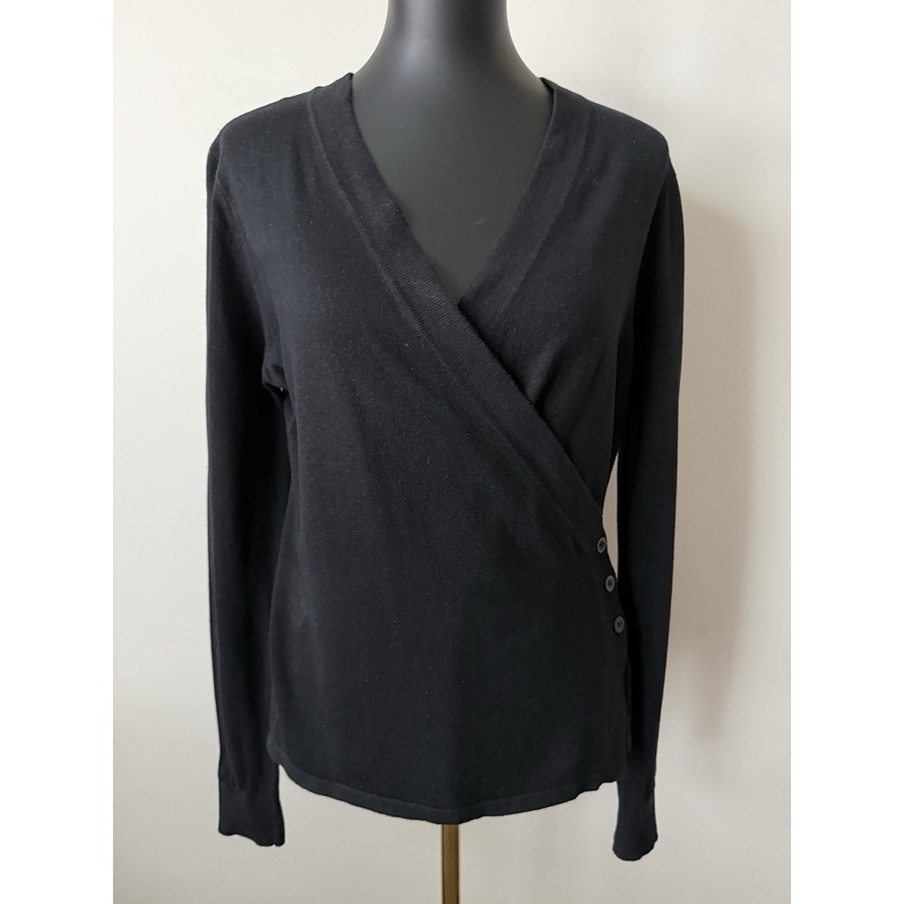 CAbi Women's M Black Ballet Wrap Sweater Button Closure Style #3160
